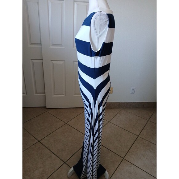 Soft Surroundings Maxi Dress Blue White Stripe Shirred Side M Coastal Nautical - Picture 8 of 16
